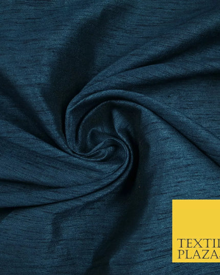 PETROL BLUE Plain Dyed Faux Dupion Raw Silk 100% Polyester Dress Fabric 44" 6284