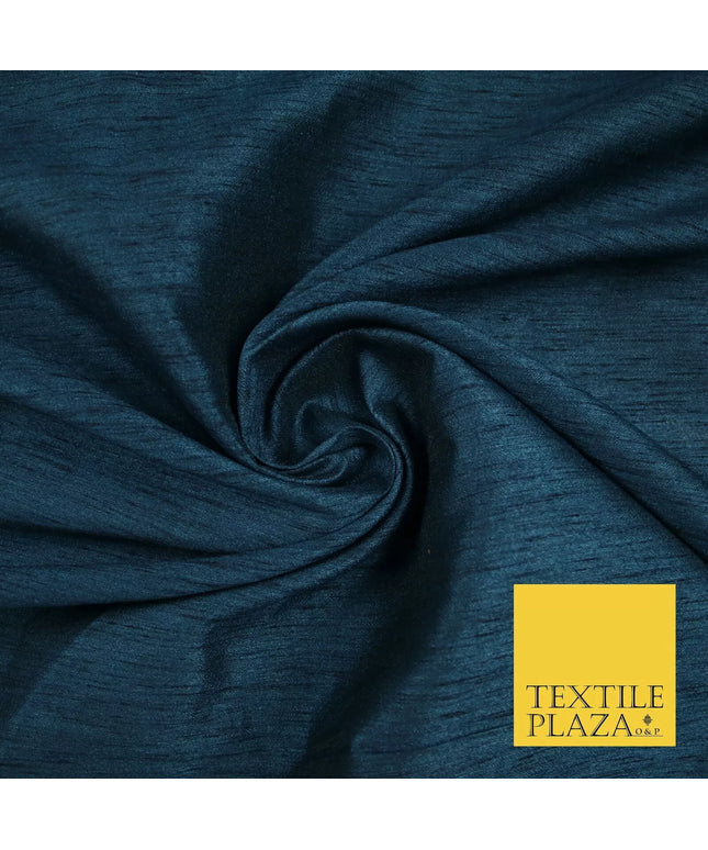 PETROL BLUE Plain Dyed Faux Dupion Raw Silk 100% Polyester Dress Fabric 44" 6284