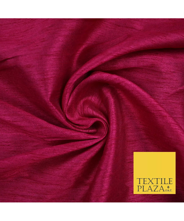 RASPBERRY PINK Plain Dyed Faux Dupion Raw Silk 100% Polyester Dress Fabric 44" 6269