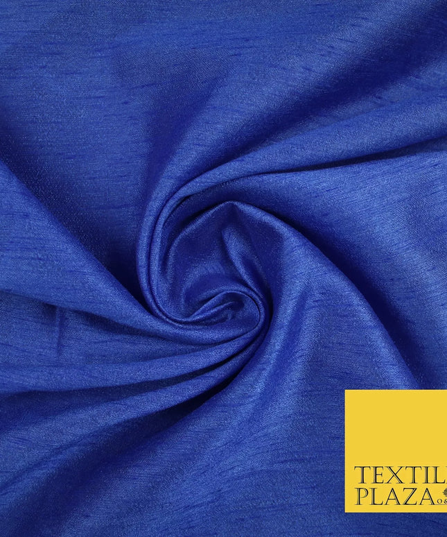 ROYAL BLUE Plain Dyed Faux Dupion Raw Silk 100% Polyester Dress Fabric 44" 6287