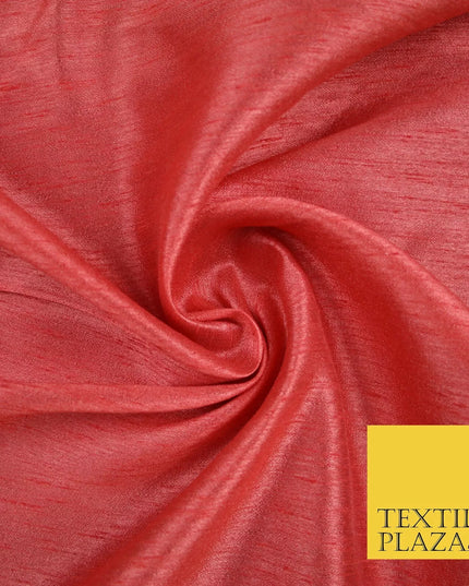 SALMON Plain Dyed Faux Dupion Raw Silk 100% Polyester Dress Fabric 44" 6271
