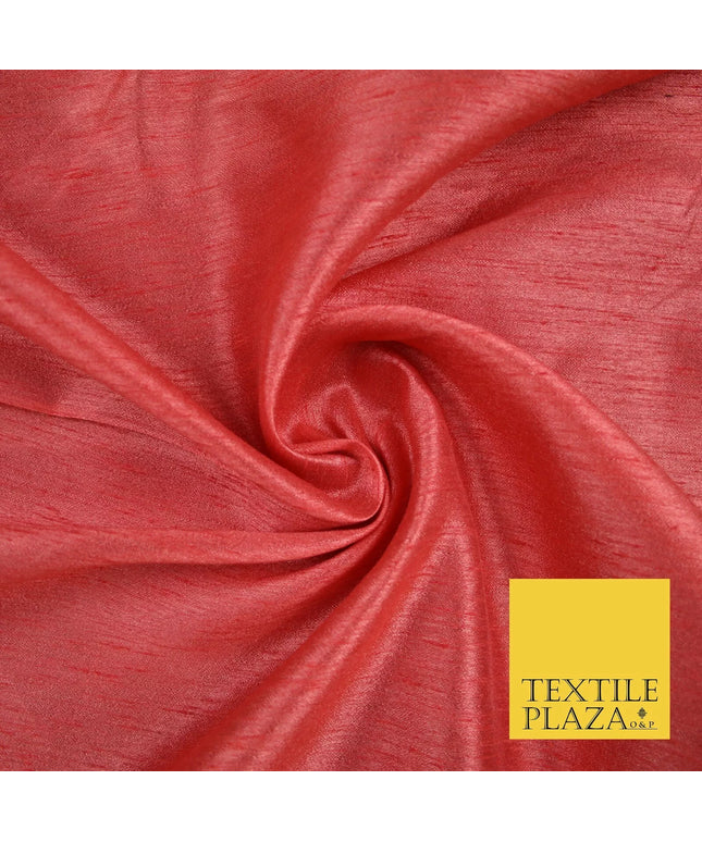 SALMON Plain Dyed Faux Dupion Raw Silk 100% Polyester Dress Fabric 44" 6271