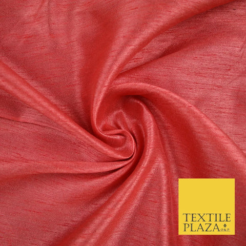 SALMON Plain Dyed Faux Dupion Raw Silk 100% Polyester Dress Fabric 44" 6271