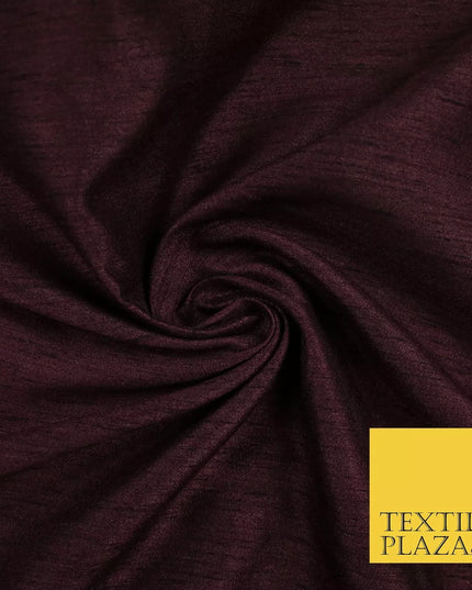 SANGRIA PLUM Plain Dyed Faux Dupion Raw Silk 100% Polyester Dress Fabric 44" 6294