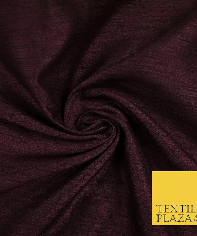 SANGRIA PLUM Plain Dyed Faux Dupion Raw Silk 100% Polyester Dress Fabric 44" 6294
