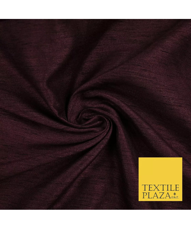 SANGRIA PLUM Plain Dyed Faux Dupion Raw Silk 100% Polyester Dress Fabric 44" 6294