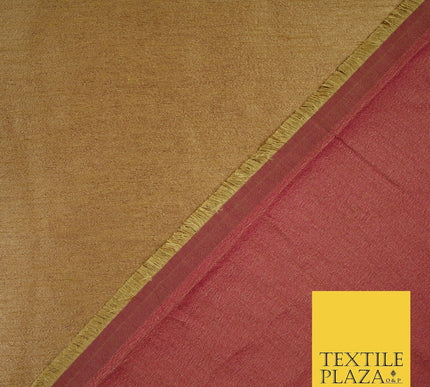 TAN GOLD SHOT MAGENTA Plain Dyed Faux Dupion Raw Silk Polyester Dress Fabric Material 6206