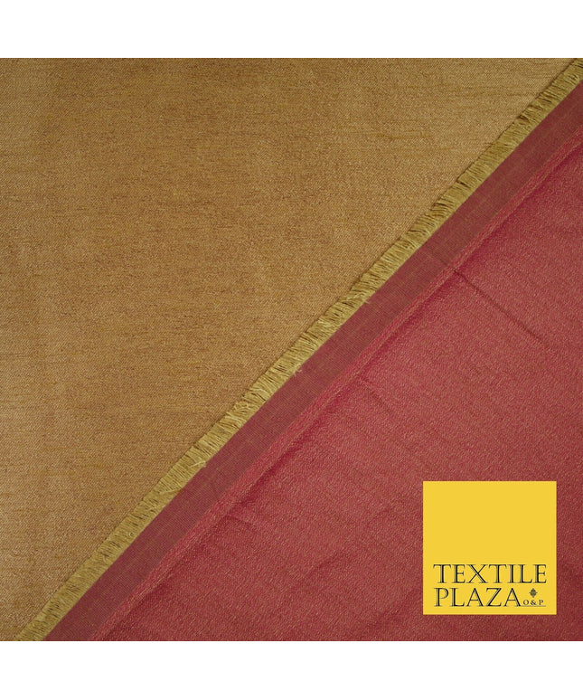 TAN GOLD SHOT MAGENTA Plain Dyed Faux Dupion Raw Silk Polyester Dress Fabric Material 6206