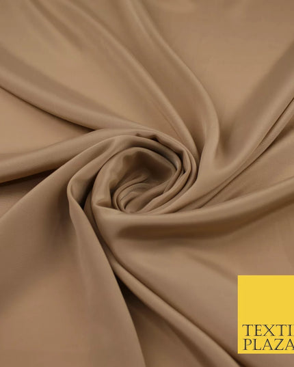 TOASTED BEIGE Plain Dyed Silky French Crepe de Chine Fabric Material Dress 44" 9007