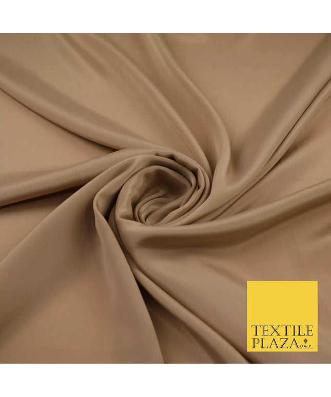 TOASTED BEIGE Plain Dyed Silky French Crepe de Chine Fabric Material Dress 44" 9007