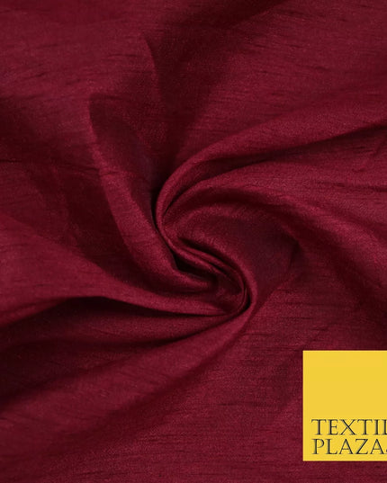 WINE BURGUNDY Plain Dyed Faux Dupion Raw Silk 100% Polyester Dress Fabric 44" 6266