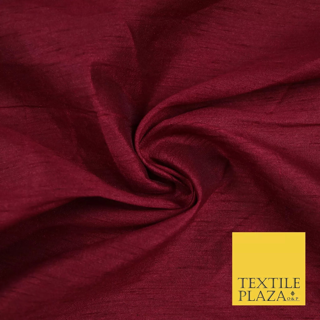 WINE BURGUNDY Plain Dyed Faux Dupion Raw Silk 100% Polyester Dress Fabric 44" 6266