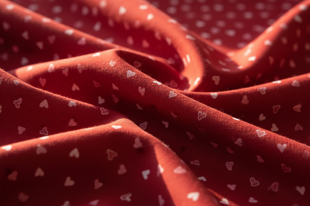 red fabric with small hearts on it