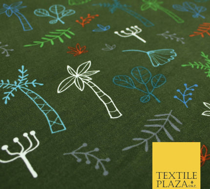 Colourful Palm Tree Forest Leaves Printed Soft Organic Cotton Jersey Fabric 59"