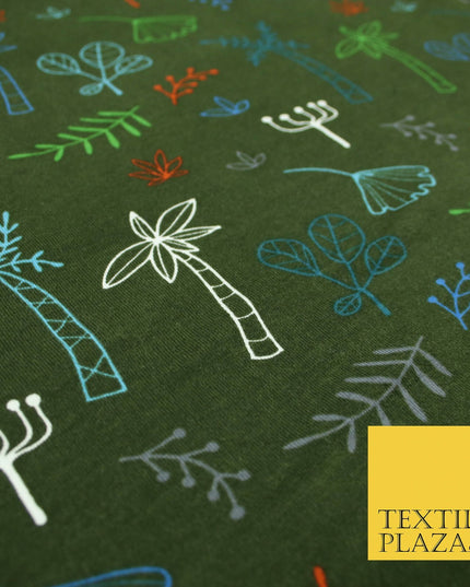 Colourful Palm Tree Forest Leaves Printed Soft Organic Cotton Jersey Fabric 59"