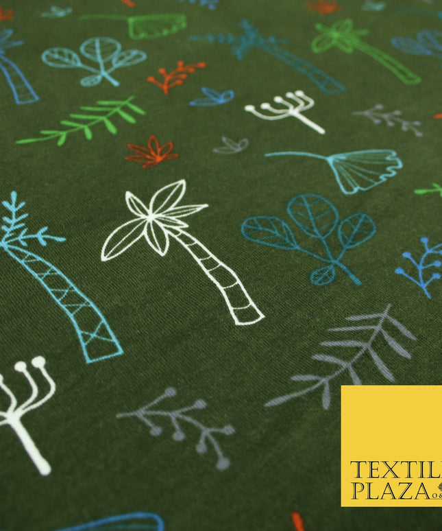 Colourful Palm Tree Forest Leaves Printed Soft Organic Cotton Jersey Fabric 59"