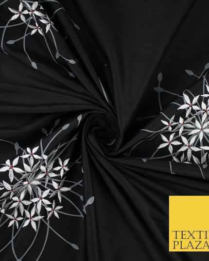 8 COLOURS - Fryetts Luxury Oversized Dandelion Embroidered 100% PURE SILK Fabric