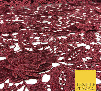 Luxury 3D Flower Appliqué Glitter Webbed Guipure Lace Dress Fabric Floral