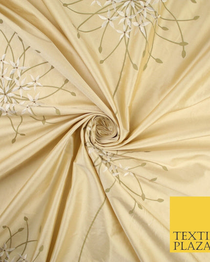 8 COLOURS - Fryetts Luxury Oversized Dandelion Embroidered 100% PURE SILK Fabric
