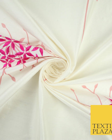 8 COLOURS - Fryetts Luxury Oversized Dandelion Embroidered 100% PURE SILK Fabric