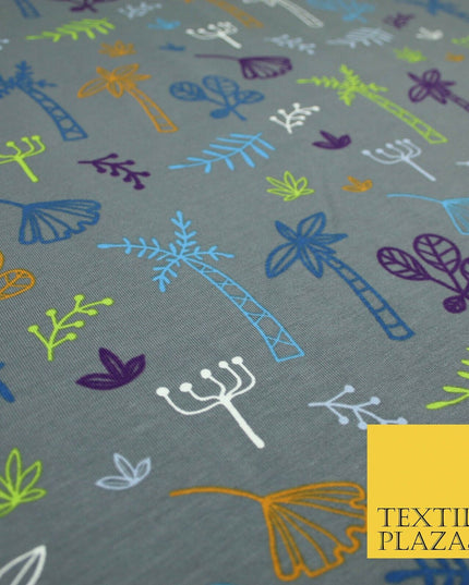 Colourful Palm Tree Forest Leaves Printed Soft Organic Cotton Jersey Fabric 59"