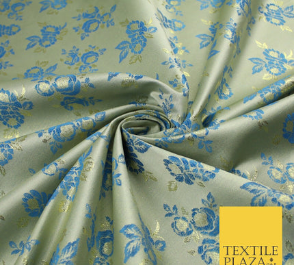 Double Flower Bouquet Design Chinese Brocade Satin Embroidered Dress Fabric 44"