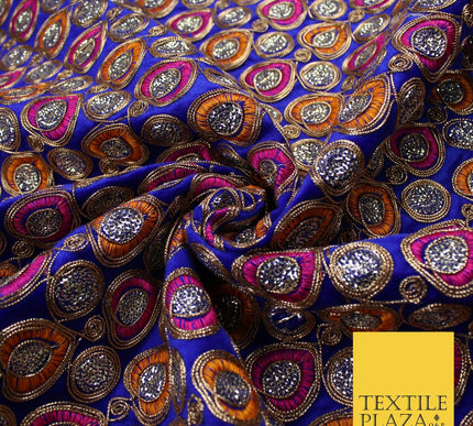 Ornate Leaf Design Embroidered Faux Taffeta Silk Dress Fabric Upholstery 42"