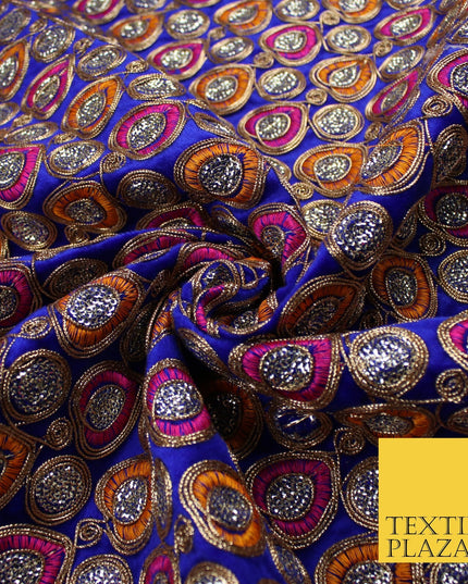 Ornate Leaf Design Embroidered Faux Taffeta Silk Dress Fabric Upholstery 42"