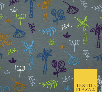 Colourful Palm Tree Forest Leaves Printed Soft Organic Cotton Jersey Fabric 59"