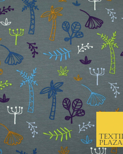 Colourful Palm Tree Forest Leaves Printed Soft Organic Cotton Jersey Fabric 59"