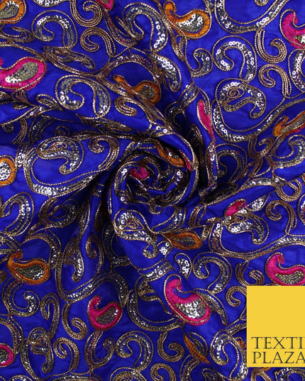 Paisley Swirl Design Embroidered Faux Taffeta Silk Dress Fabric Upholstery 42"