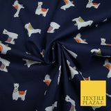 Llama Alpaca Drama Floating Wildlife Printed Poly Cotton Fabric Polycotton Craft