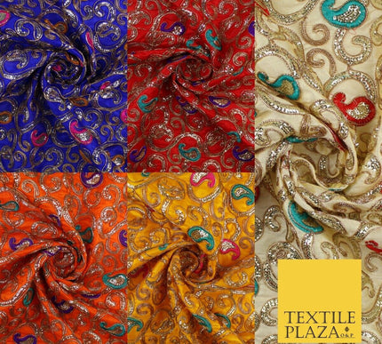 Paisley Swirl Design Embroidered Faux Taffeta Silk Dress Fabric Upholstery 42"