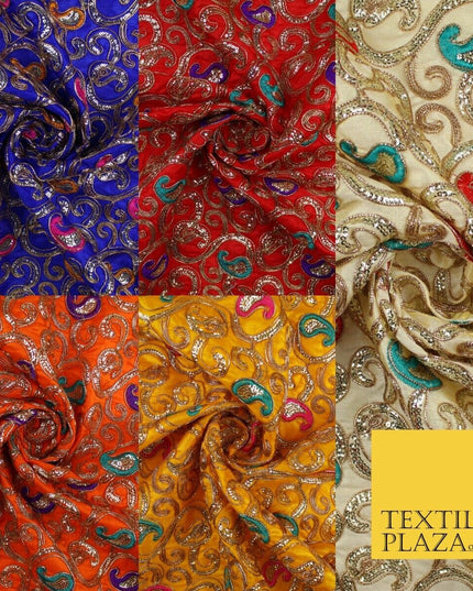 Paisley Swirl Design Embroidered Faux Taffeta Silk Dress Fabric Upholstery 42"