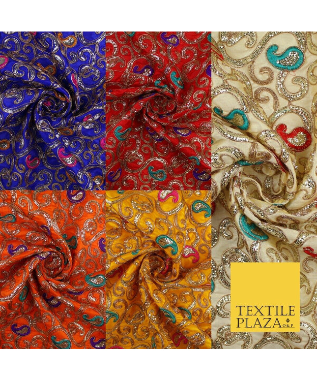 Paisley Swirl Design Embroidered Faux Taffeta Silk Dress Fabric Upholstery 42"