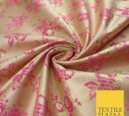 Double Flower Bouquet Design Chinese Brocade Satin Embroidered Dress Fabric 44"