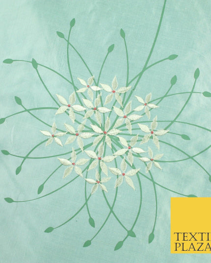 8 COLOURS - Fryetts Luxury Oversized Dandelion Embroidered 100% PURE SILK Fabric