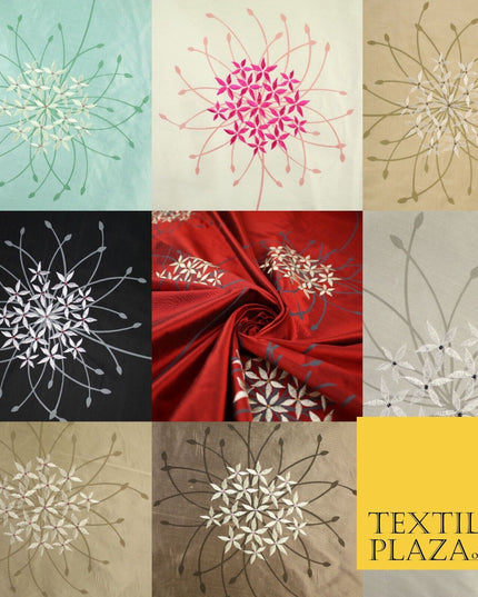 8 COLOURS - Fryetts Luxury Oversized Dandelion Embroidered 100% PURE SILK Fabric