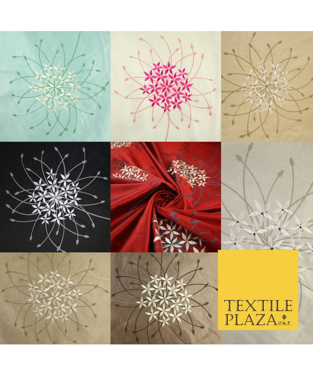 8 COLOURS - Fryetts Luxury Oversized Dandelion Embroidered 100% PURE SILK Fabric