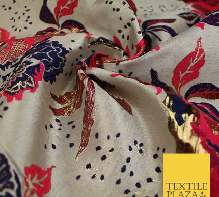 Scattered Floral Bloom Metallic Ornate Brocade Jacquard Dress Fabric 59" Wide