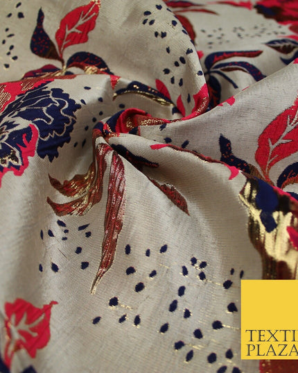 Scattered Floral Bloom Metallic Ornate Brocade Jacquard Dress Fabric 59" Wide