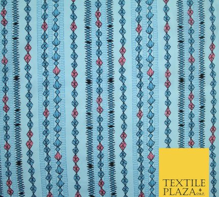 Striped Diamond Zigzag Fairisle Look Printed Crepe Polyester Stripe Dress Fabric