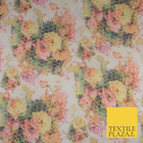Luxury Ivory Floral Watercolour Stretch Floral Jacquard Dress Fabric