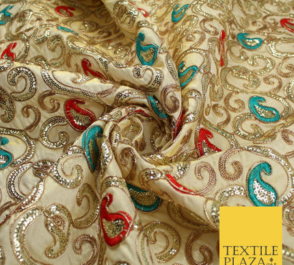 Paisley Swirl Design Embroidered Faux Taffeta Silk Dress Fabric Upholstery 42"