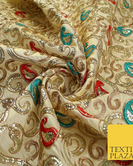 Paisley Swirl Design Embroidered Faux Taffeta Silk Dress Fabric Upholstery 42"