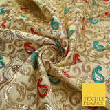 Paisley Swirl Design Embroidered Faux Taffeta Silk Dress Fabric Upholstery 42"
