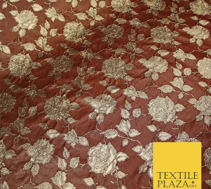 Luxury Textured Gold Floral Rose Brocade Dress Fabric Metallic Fancy 5 COLOURS