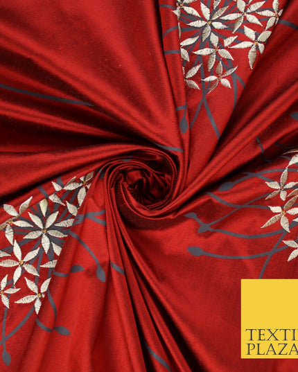 8 COLOURS - Fryetts Luxury Oversized Dandelion Embroidered 100% PURE SILK Fabric