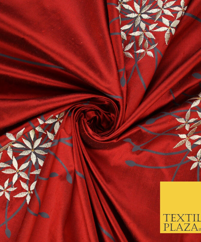 8 COLOURS - Fryetts Luxury Oversized Dandelion Embroidered 100% PURE SILK Fabric