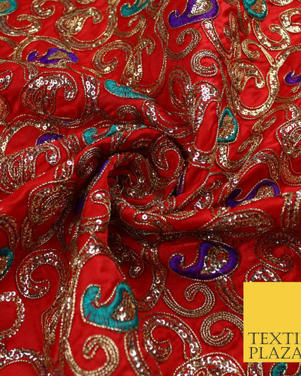 Paisley Swirl Design Embroidered Faux Taffeta Silk Dress Fabric Upholstery 42"